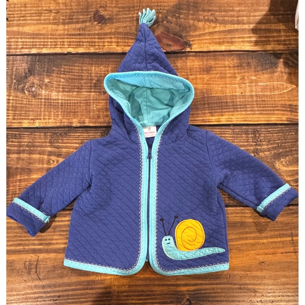 Hanna Andersson Quilted Jacket Blue Pixie Hood Snail Applique Size 75